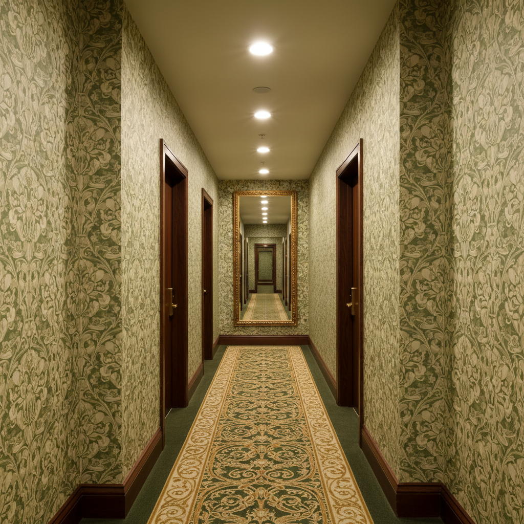 Hotel corridor Art Nouveau wallpaper installation Toronto