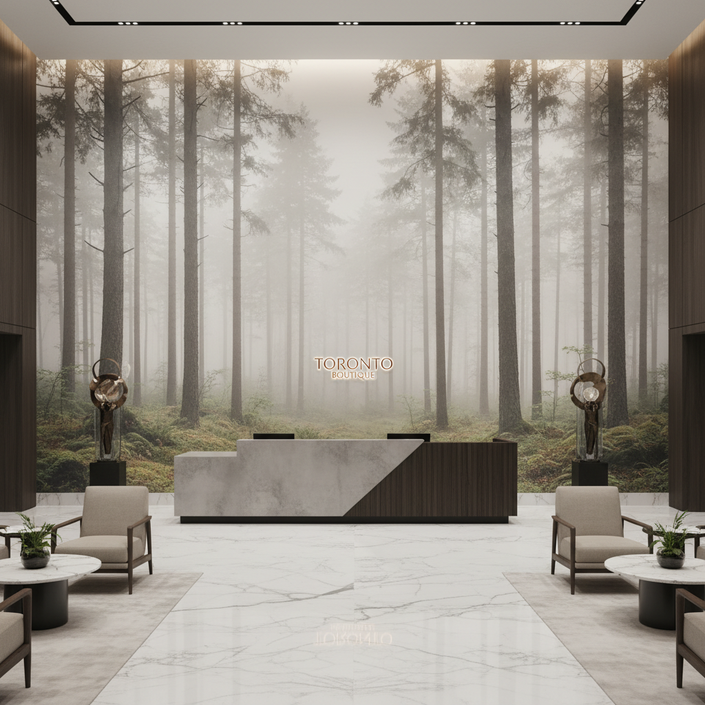 Boutique hotel lobby scenic mural wallpaper Toronto
