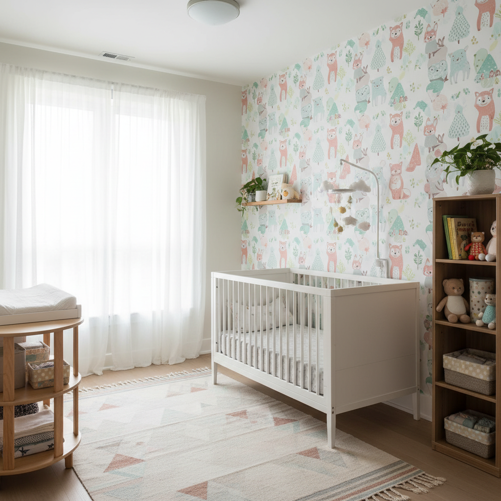 Nursery woodland wallpaper installation Toronto