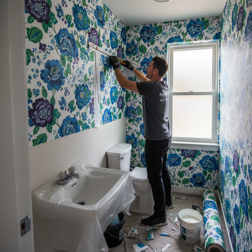 Powder Room Wallpapering
